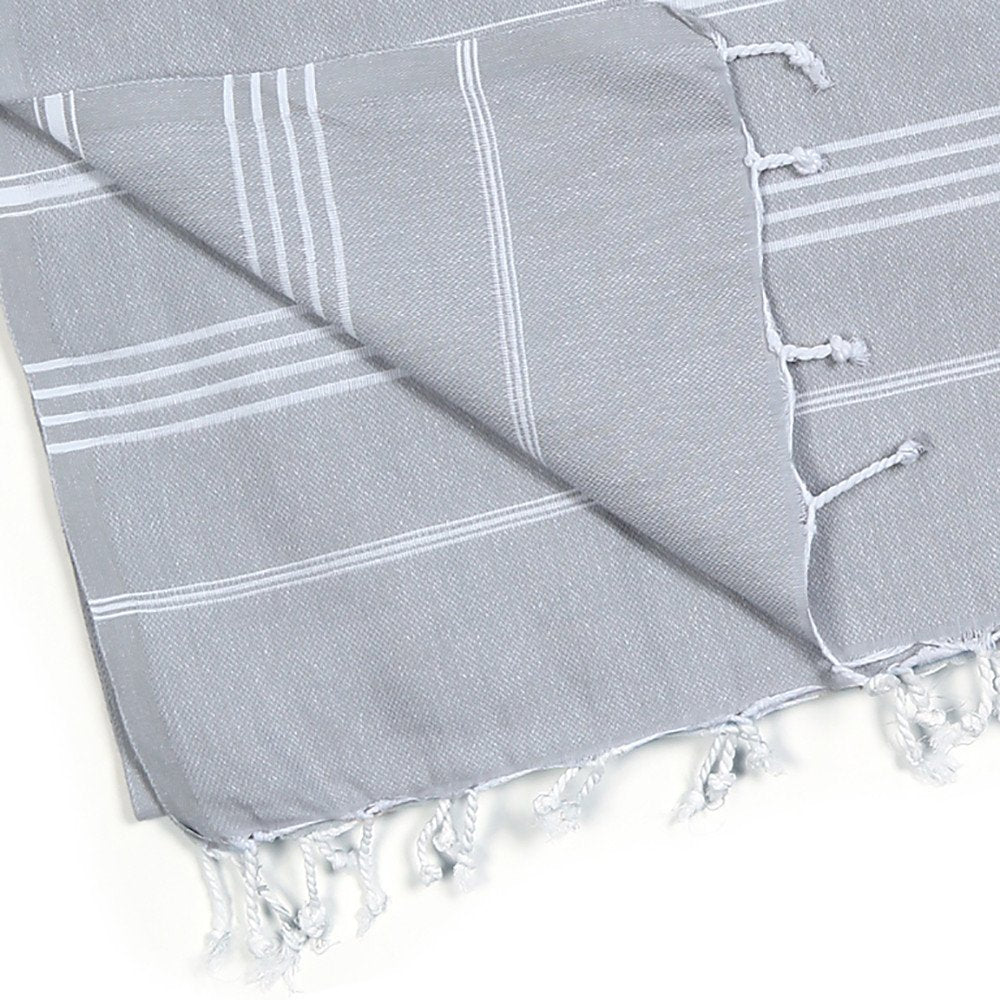 39" X 71" Gray Cotton Knitted Striped Turkish Towel Throw Blanket with Fringe