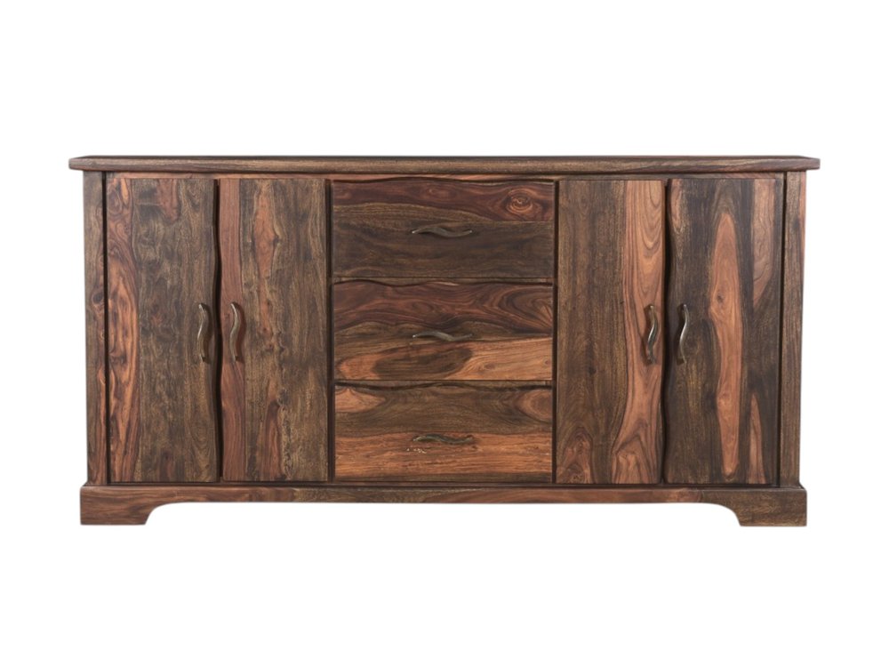 72" Dark Brown Solid Wood Live Edge Three Drawer Sideboard With Four Doors