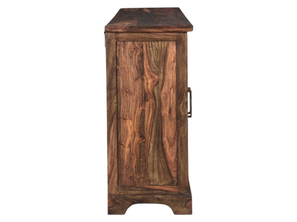 72" Dark Brown Solid Wood Live Edge Three Drawer Sideboard With Four Doors