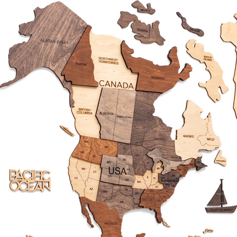 35" X 59" Brown and Beige Wood World Map Hanging Dimensional Sculpture