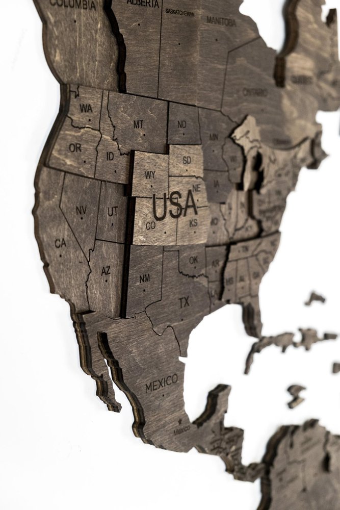 24" X 39" Brown Wood World Map Hanging Dimensional Sculpture