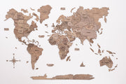 47" X 79" Brown World Map Hanging Dimensional Sculpture