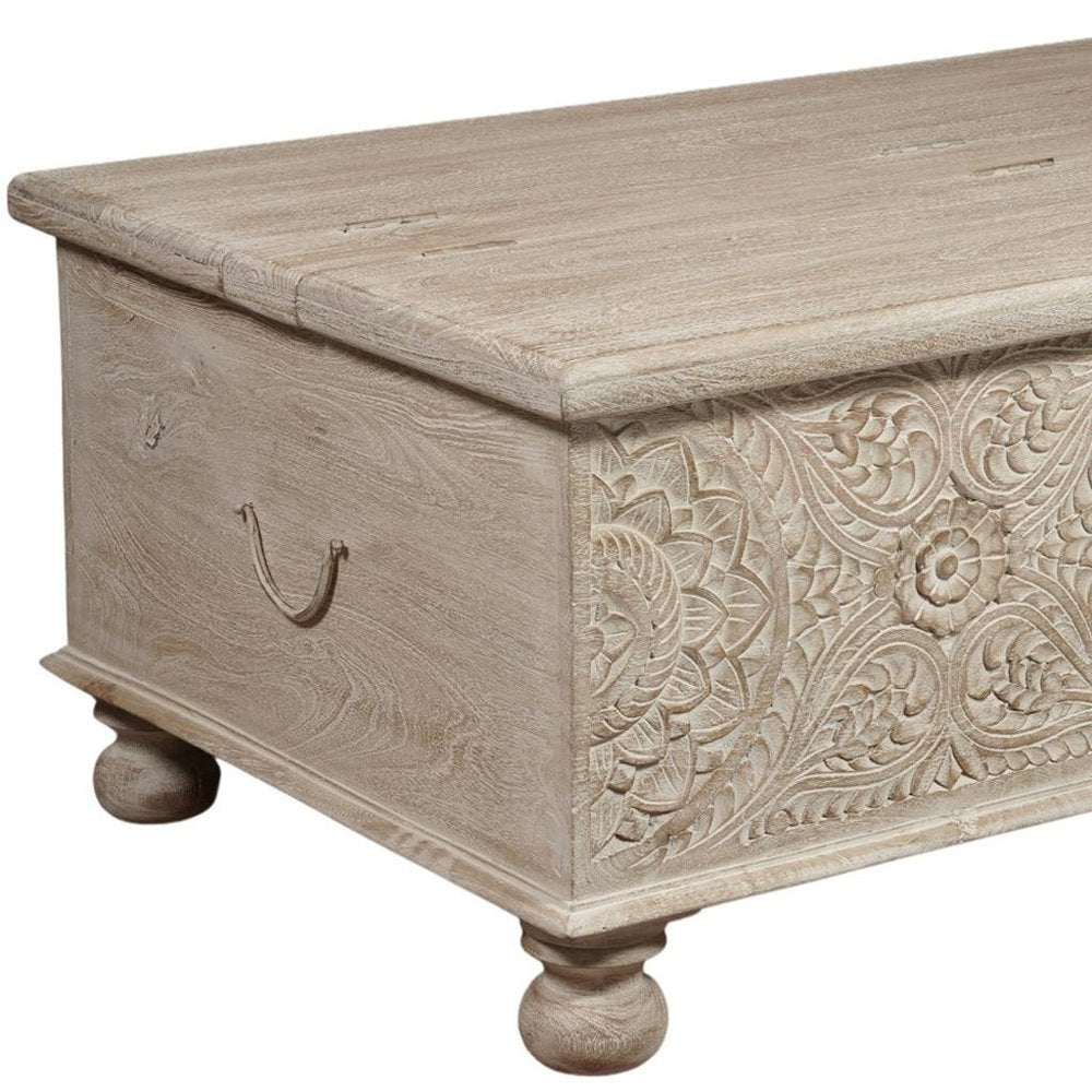 49" Natural Solid Wood Distressed Lift Top Coffee Table
