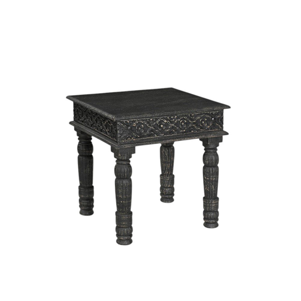 24" Black Distressed Solid Wood Square End Table