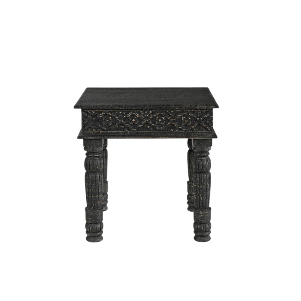 24" Black Distressed Solid Wood Square End Table