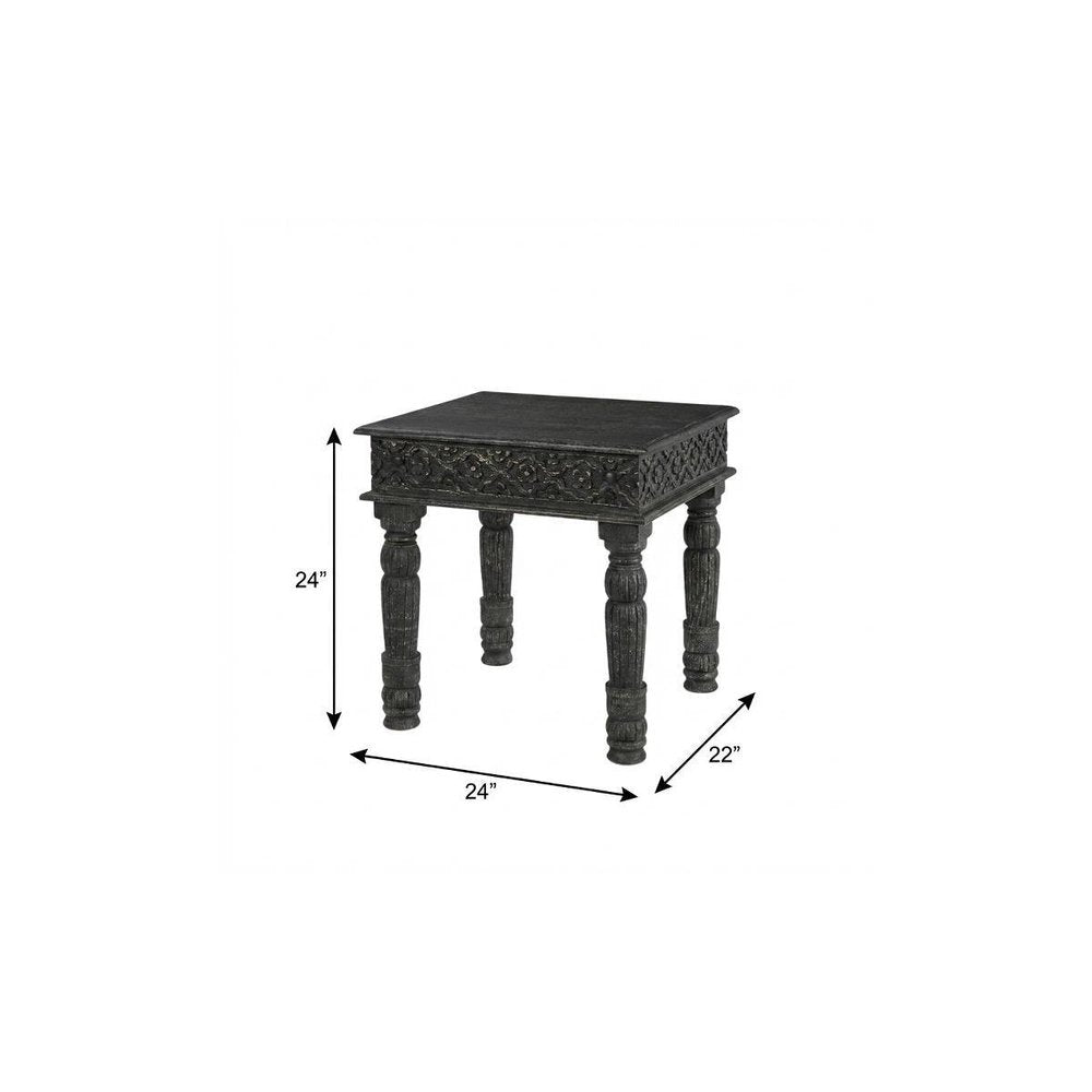 24" Black Distressed Solid Wood Square End Table