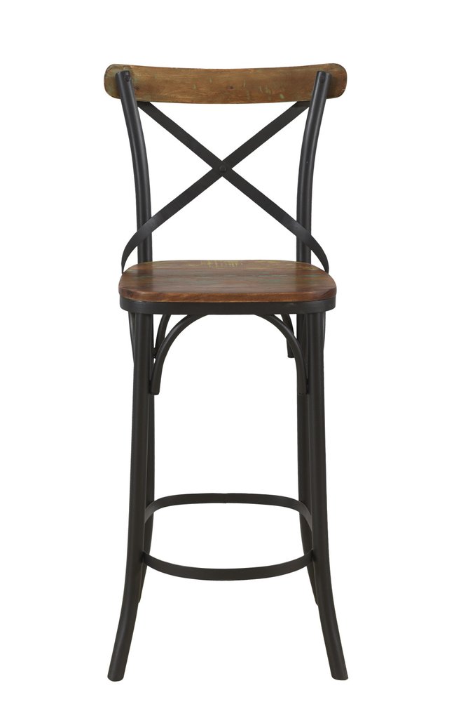 Set of Two 30" Brown and Black Solid Wood and Metal Counter Height Bar Chairs