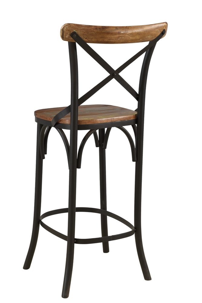 Set of Two 30" Brown and Black Solid Wood and Metal Counter Height Bar Chairs