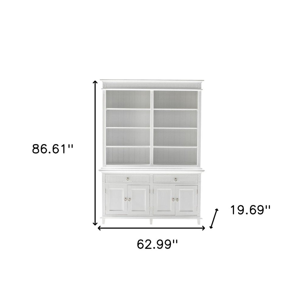 87" Antiqued White Solid Wood Four Door Two Drawer Pantry Or Storage Closet