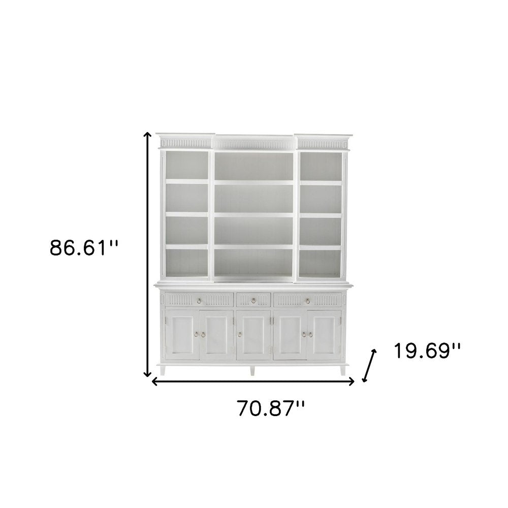 87" Antiqued White Solid Wood Three Drawer Pantry Or Storage Closet