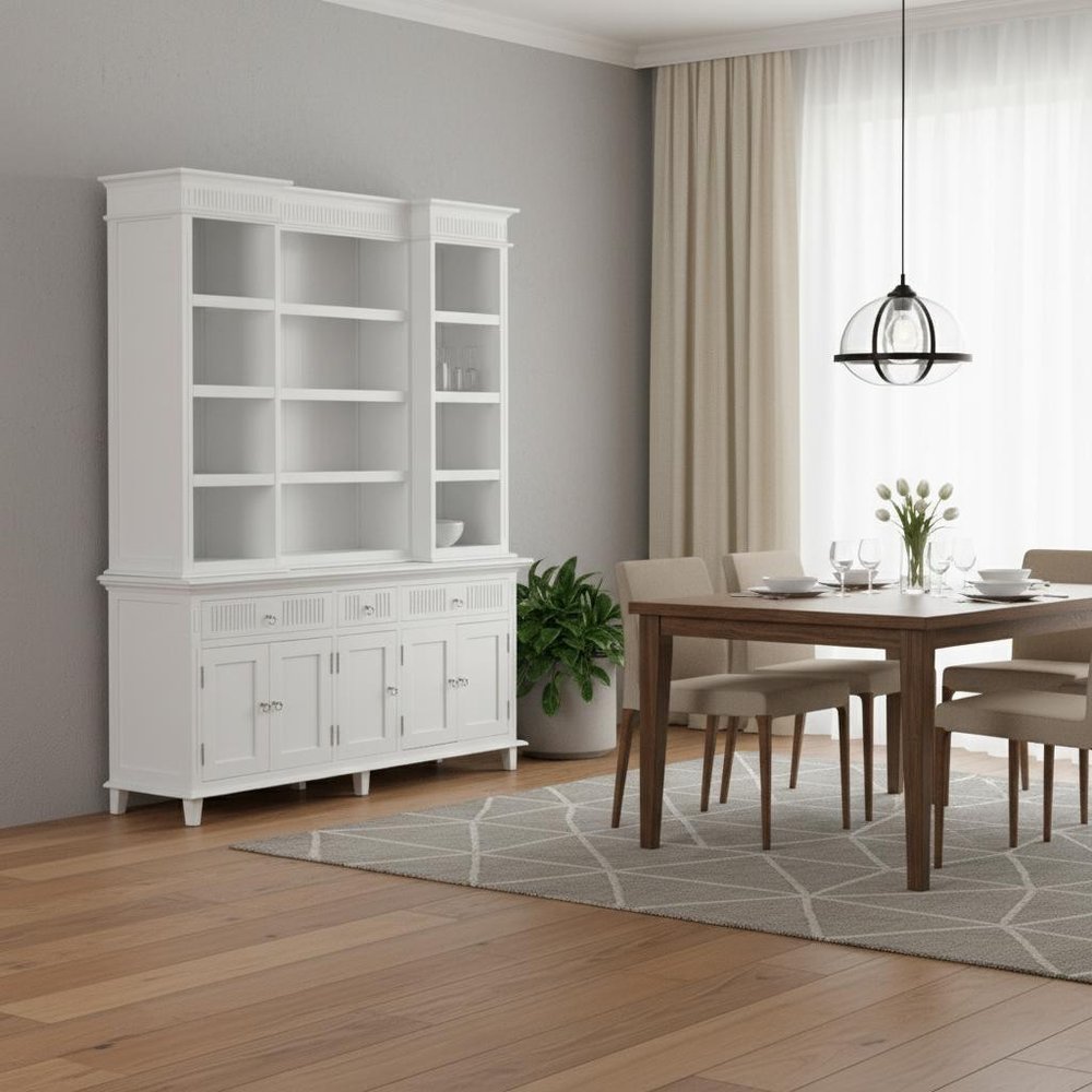 87" Antiqued White Solid Wood Three Drawer Pantry Or Storage Closet