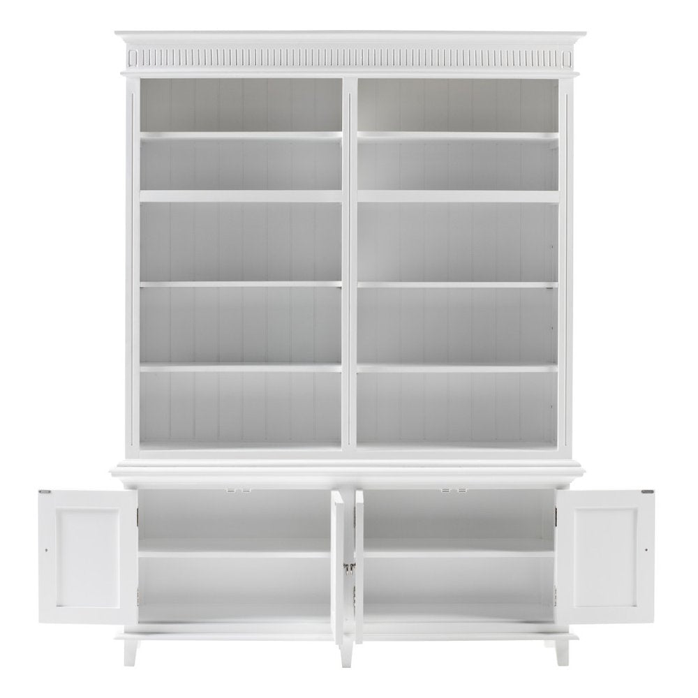 87" Antiqued White Solid Wood Four Door Pantry Or Storage Closet