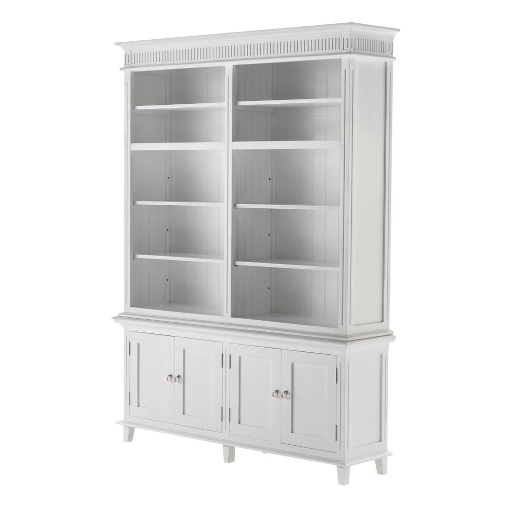 87" Antiqued White Solid Wood Four Door Pantry Or Storage Closet
