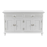 59" White Solid Wood Paneled Two Drawer Buffet Table with Four Doors