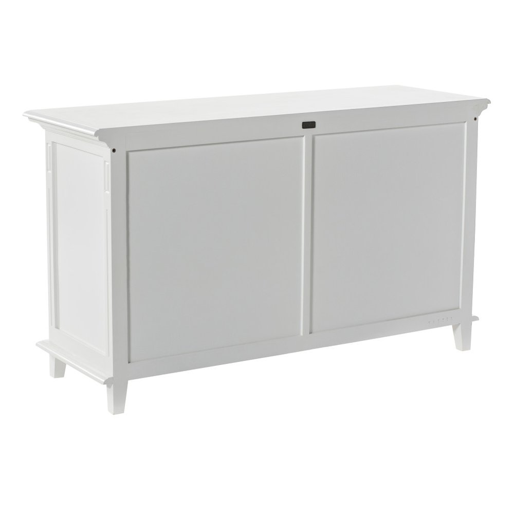 59" White Solid Wood Paneled Two Drawer Buffet Table with Four Doors