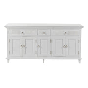 74" Antiqued White Solid Wood Three Drawer Buffet Table with Five Doors