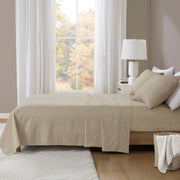 Cozy Cotton Flannel - King Printed Sheet Set - Beige / White Stripes