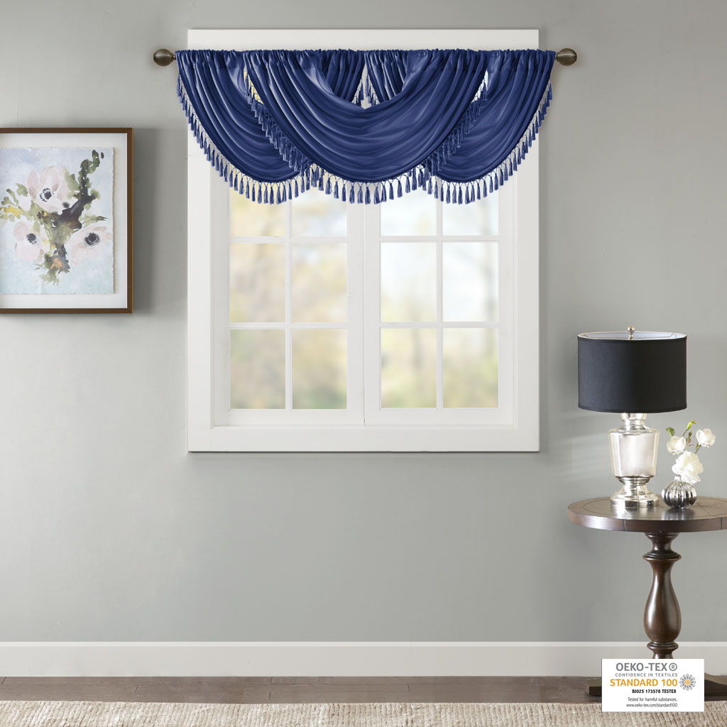 Elena - Waterfall Embellished Valance - Navy
