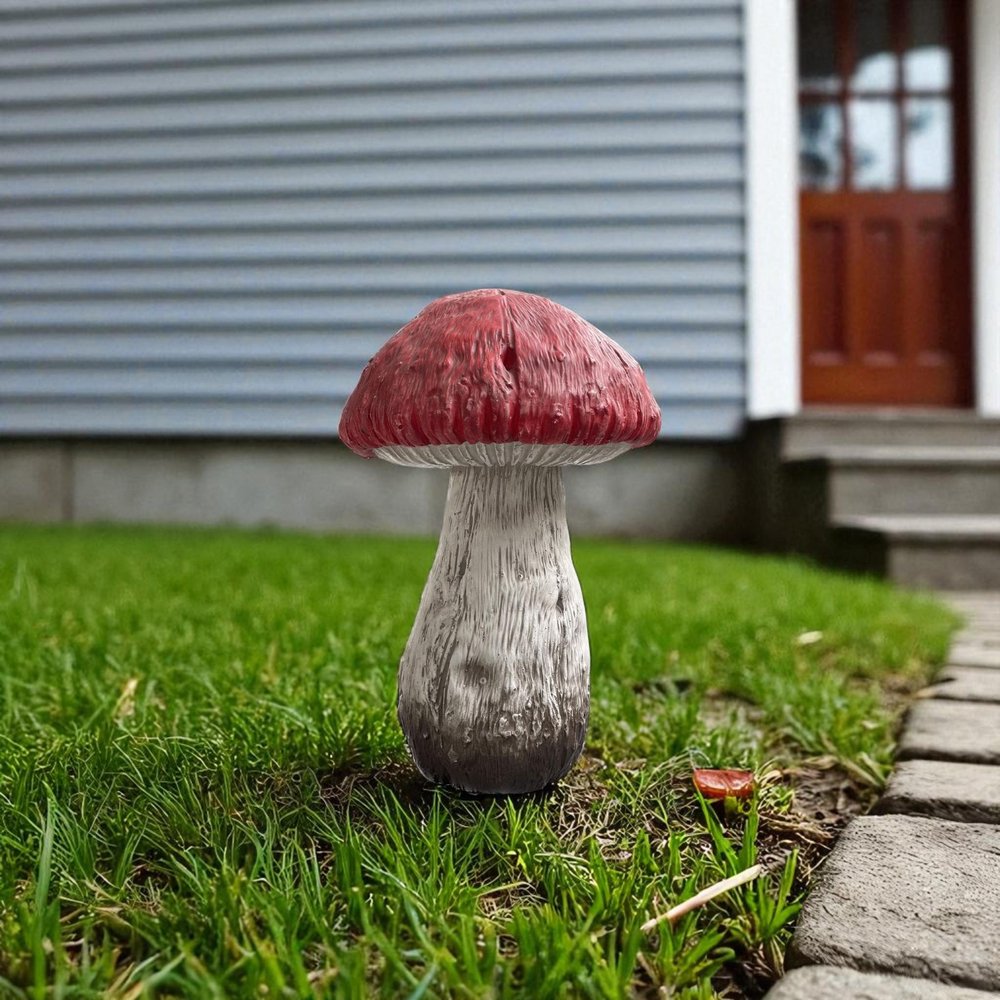 15" Red And White Polyresin Mushroom Outdoor Statue