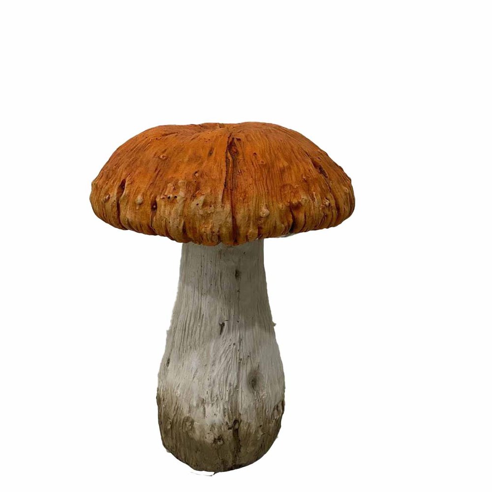 15" Orange And White Polyresin Mushroom Outdoor Statue