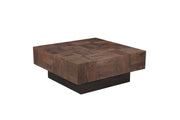 40" Dark Brown and Black Solid Wood Square Block Coffee Table