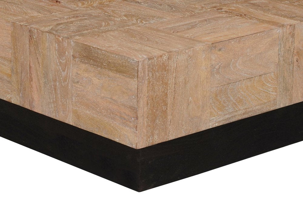 40" Brown and Black Solid Wood Square Block Coffee Table