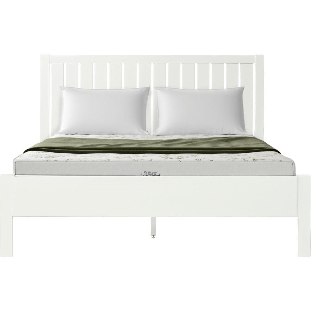 White Shiplap Texture Solid Wood King Bed Frame
