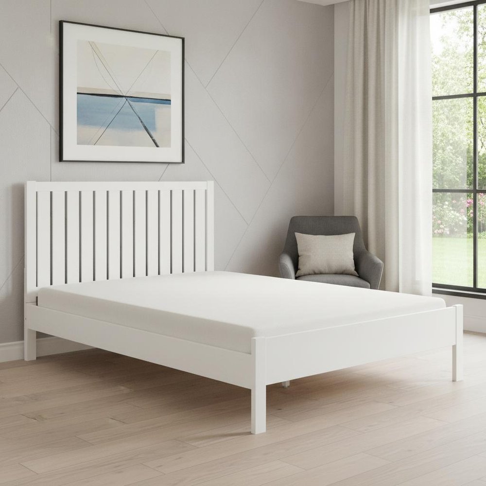 White Shiplap Texture Solid Wood King Bed Frame