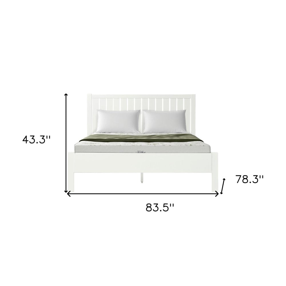 White Shiplap Texture Solid Wood King Bed Frame