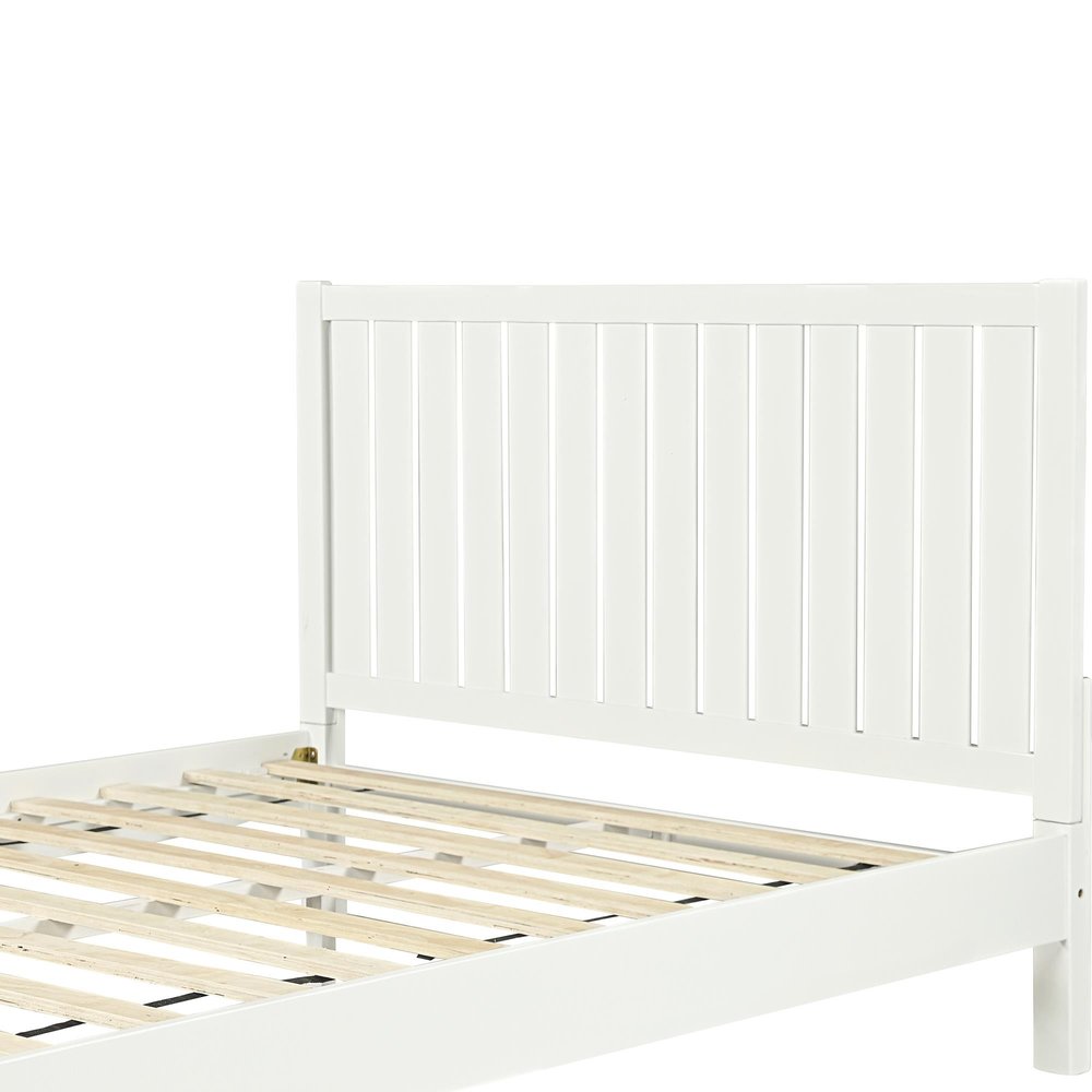 White Shiplap Texture Solid Wood King Bed Frame