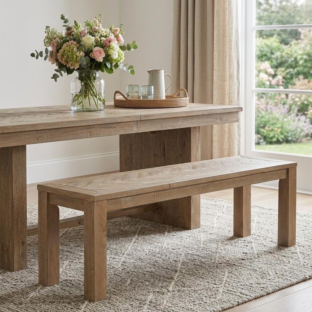 60" Natural Distressed Solid Wood Dining Bench