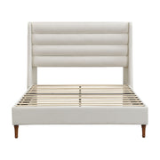 Modern Upholstered Platform Bed With Wave Shaped Headboard