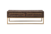 47" Dark Brown And Gold Metal Coffee Table With Drawer