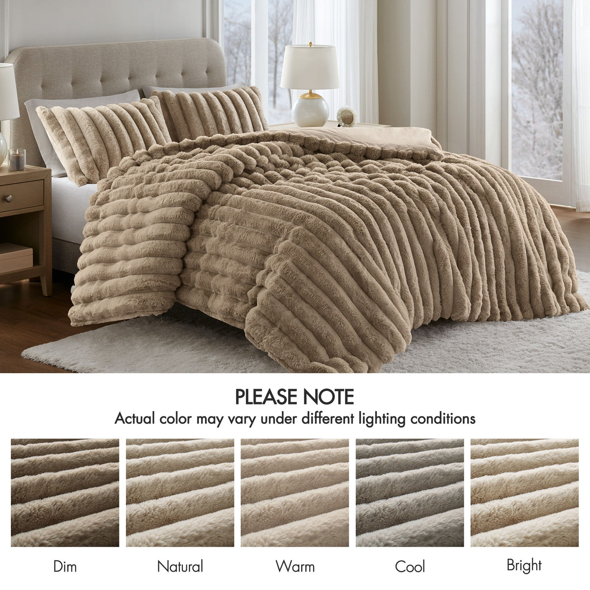Jasmine - 3 Piece King Ultrasoft Ribbed Comforter Set - Taupe