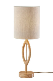 28" Natural Solid Wood Round Table Lamp With Beige Drum Shade