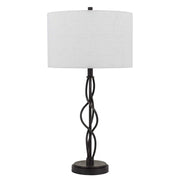 30" Black Metal Candlestick Table Lamp With Off White Drum Shade