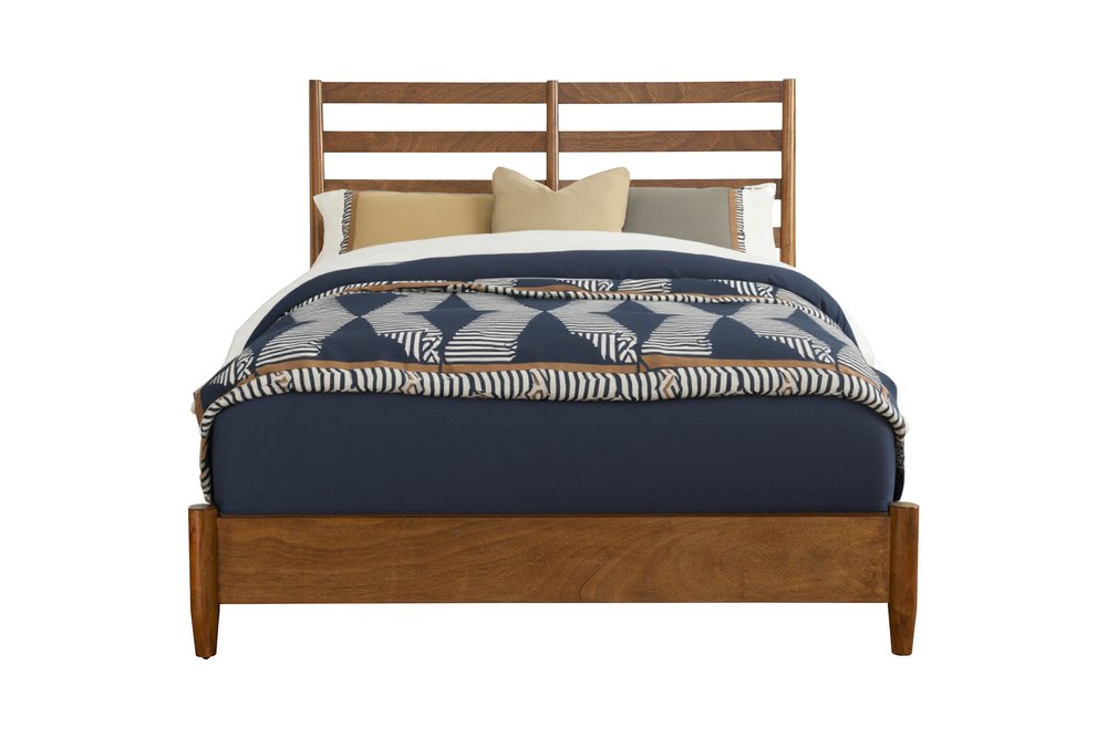 Brown Slat Back Solid Wood Queen Bed Frame