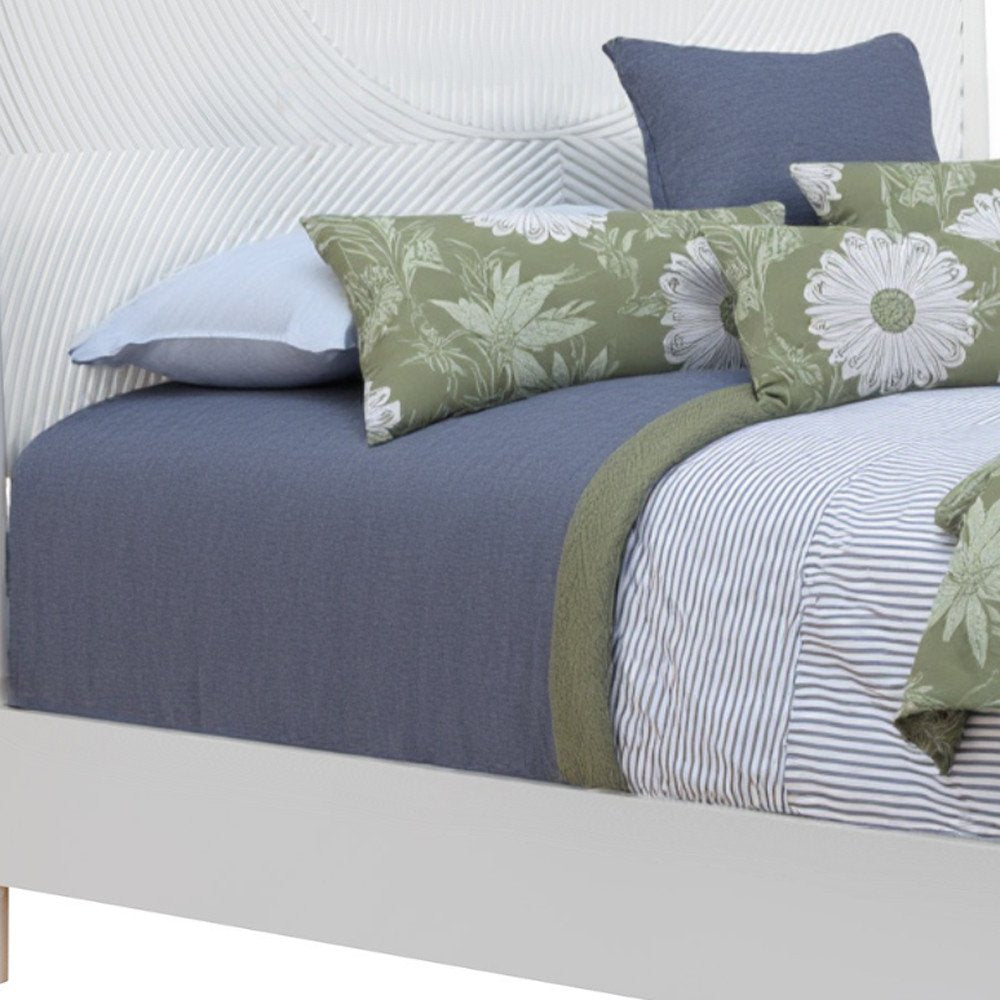 White Carved Geometric Solid Wood California King Bed Frame