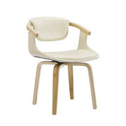 Off White and Natural Upholstered Faux Leather Dining Arm Chair