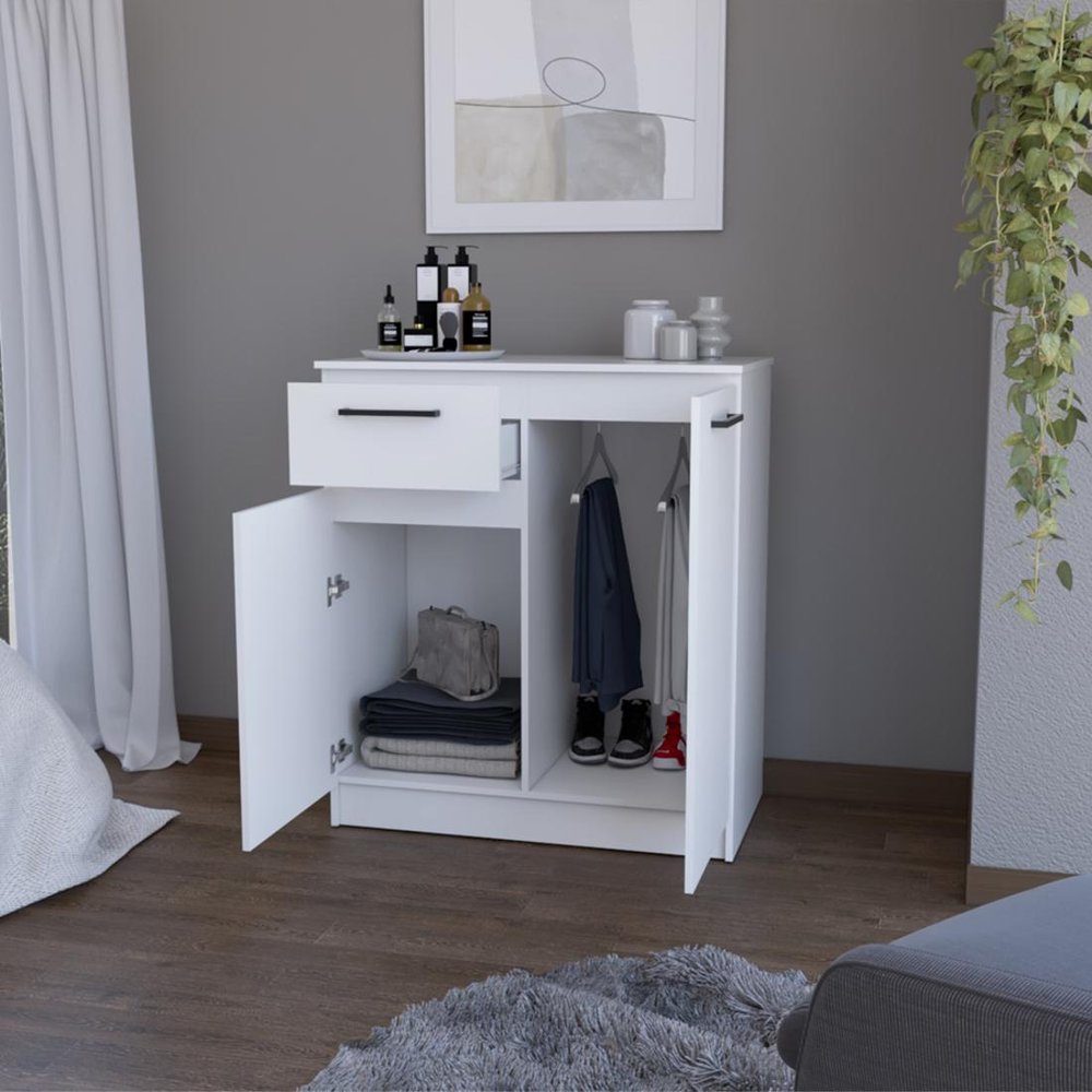 37" White Wood Accent Cabinet With Two Doors And One Drawer
