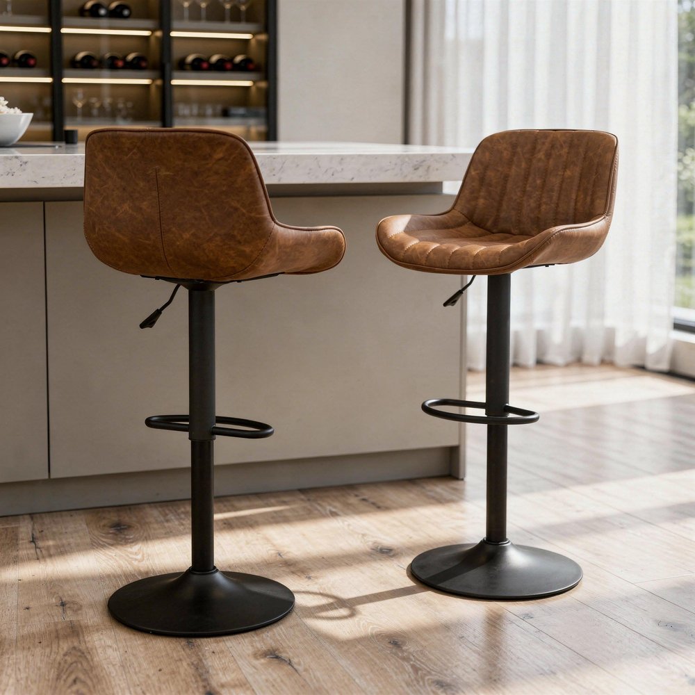 Set of Two 29" Green and Gold Velvet and Metal Low Back Bar Height Swivel Bar Chairs