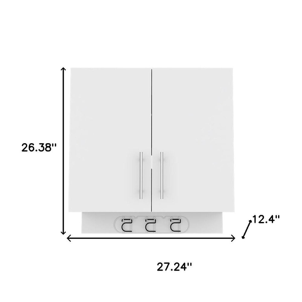26" White Wood Wall Mounted Utlity Cabinet With Two Doors