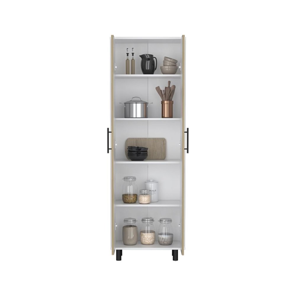 71" Beige Wood Two Door Pantry Or Storage Closet
