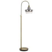 61" Brass Adjustable Arc Floor Lamp With Antiqued Brass Mirrored Glass Novelty Shade