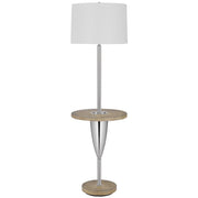 61" Chrome Tray Table Floor Lamp With White Square Shade