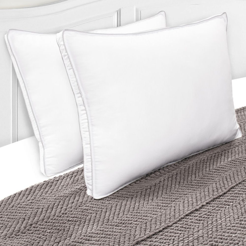 Set of Two Microfiber Down Alternative Medium Hypoallergenic Standard Size Bed Pillows