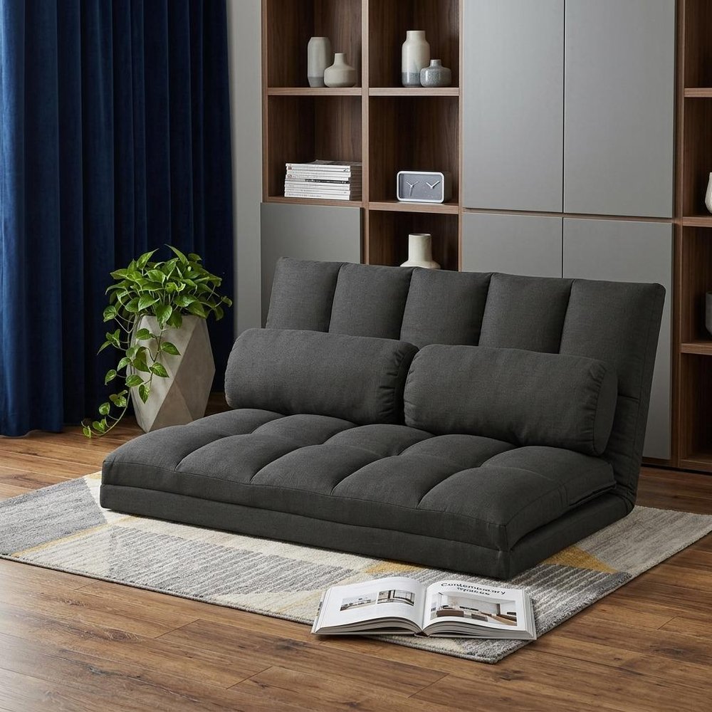 45" Gray Futon Convertible Sleeper Loveseat and Toss Pillows