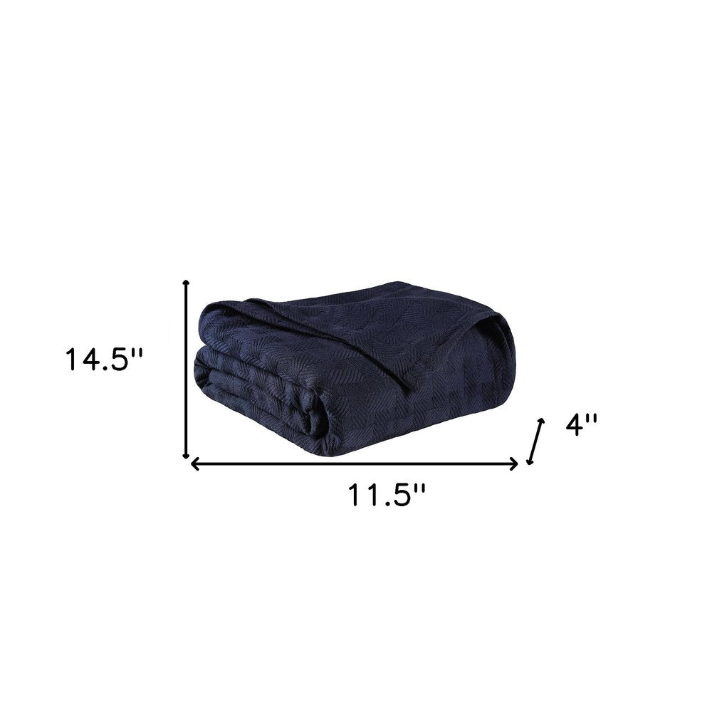 California King Navy Blue Cotton Geometric Basketweave Blanket