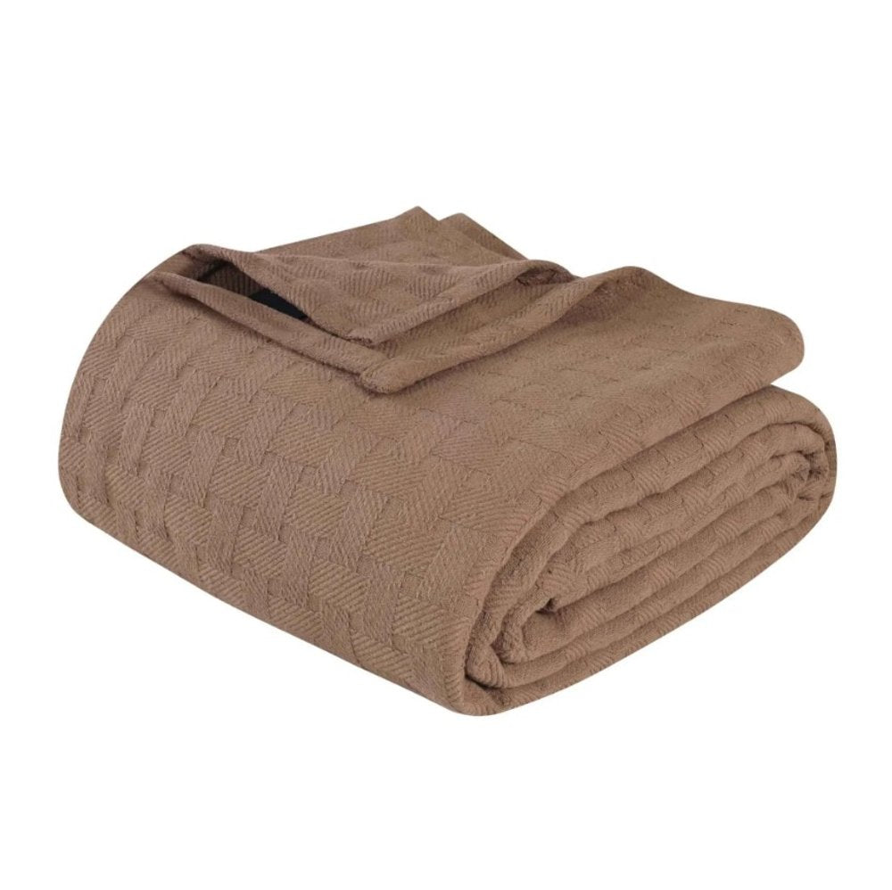 Queen Taupe Cotton Plain Weave Geometric Blanket