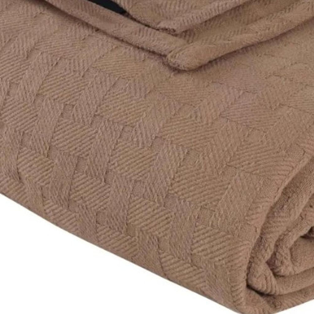 Queen Taupe Cotton Geometric Blanket